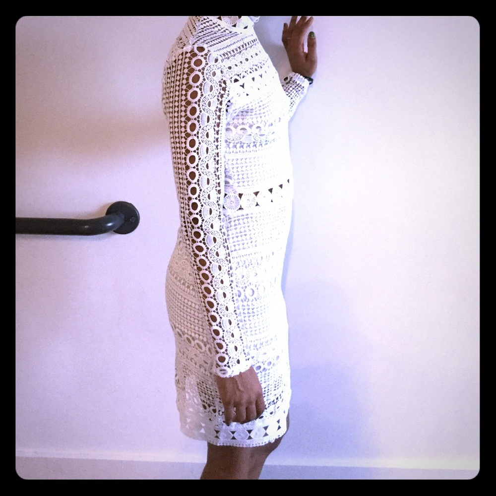 White laser cutout dress